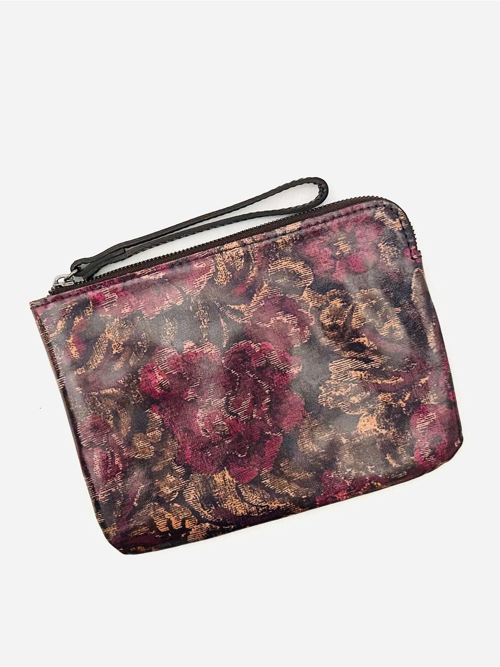 Patricia Nash Cassini Floral Leather Wristlet in Burgundy and Gold